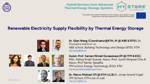 HYSTORE-Project – Renewable Electricity Supply Flexibility by Thermal Energy Storage, Dr. Saman Nimali Gunasekara,, KTH